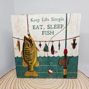Hand Crafted Mini Wood Sign, Tiered Tray Decor Eat Sleep Fish Cabin Mini Sign